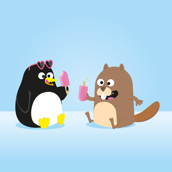 illustration cartoon de castor et pingouin