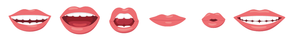 illustration de bouches mimant des sons et utilisées en orthophonie